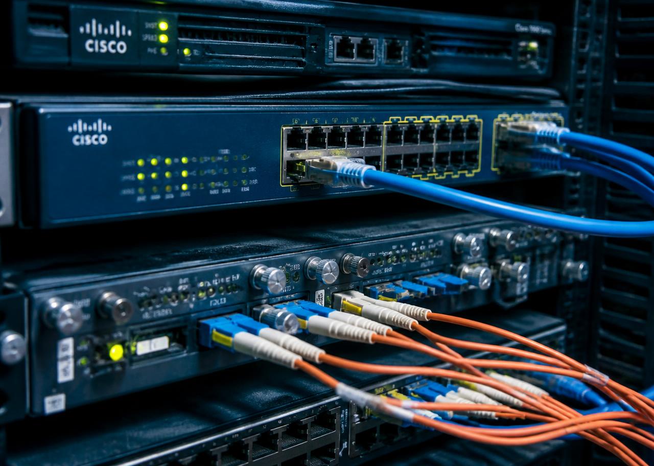 Rack με switches και καλωδιώσεις δικτύου